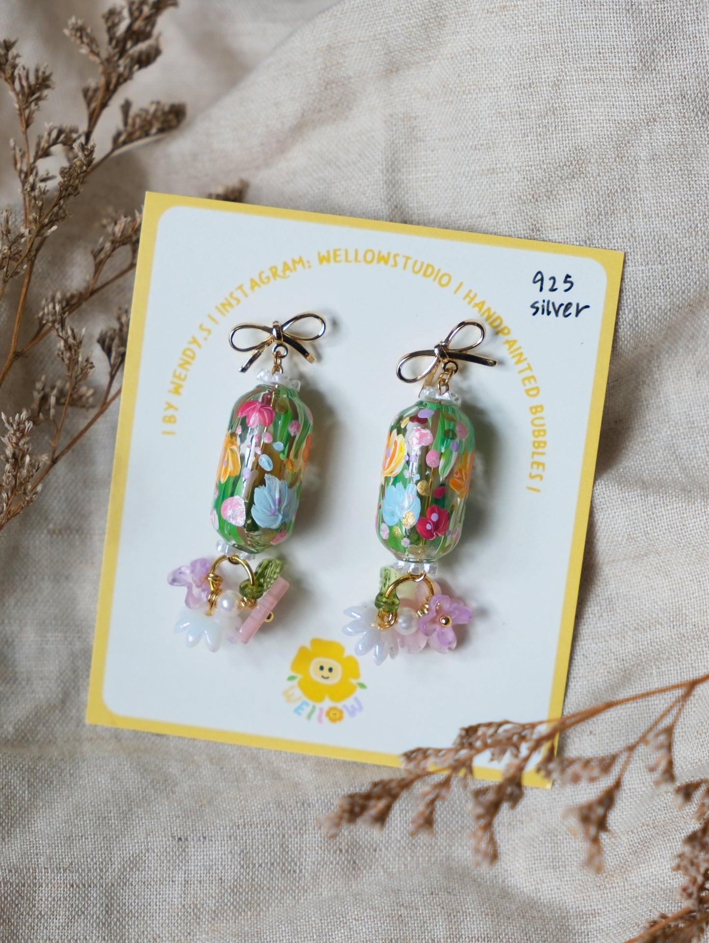 Whispering Floral Earrings (925 silver ribbon studs)