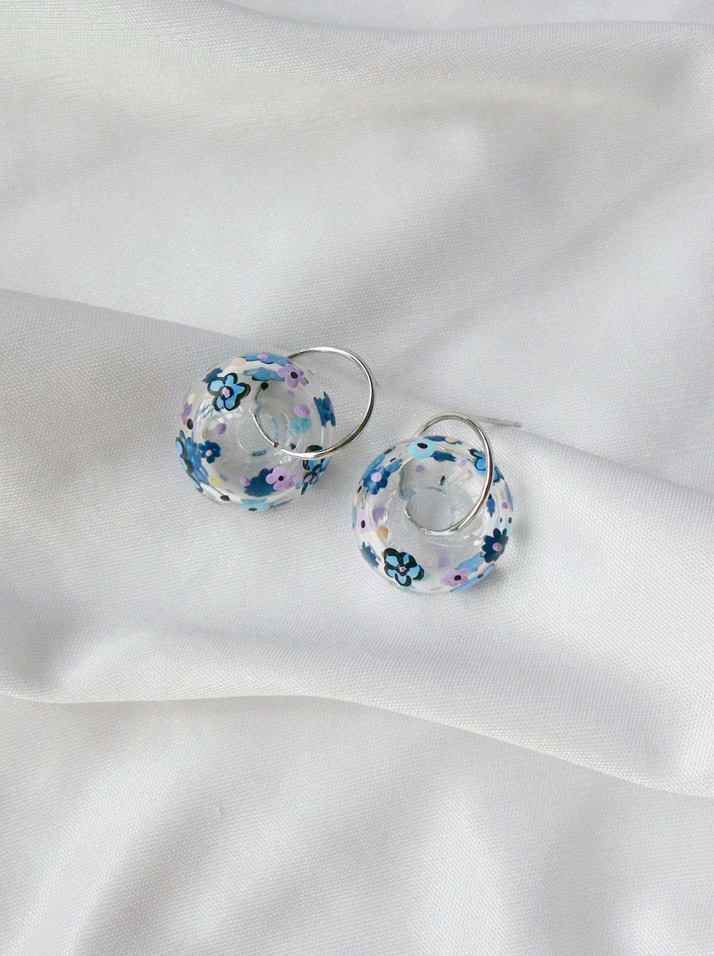 Blue Floral Ring Studs (925 silver)