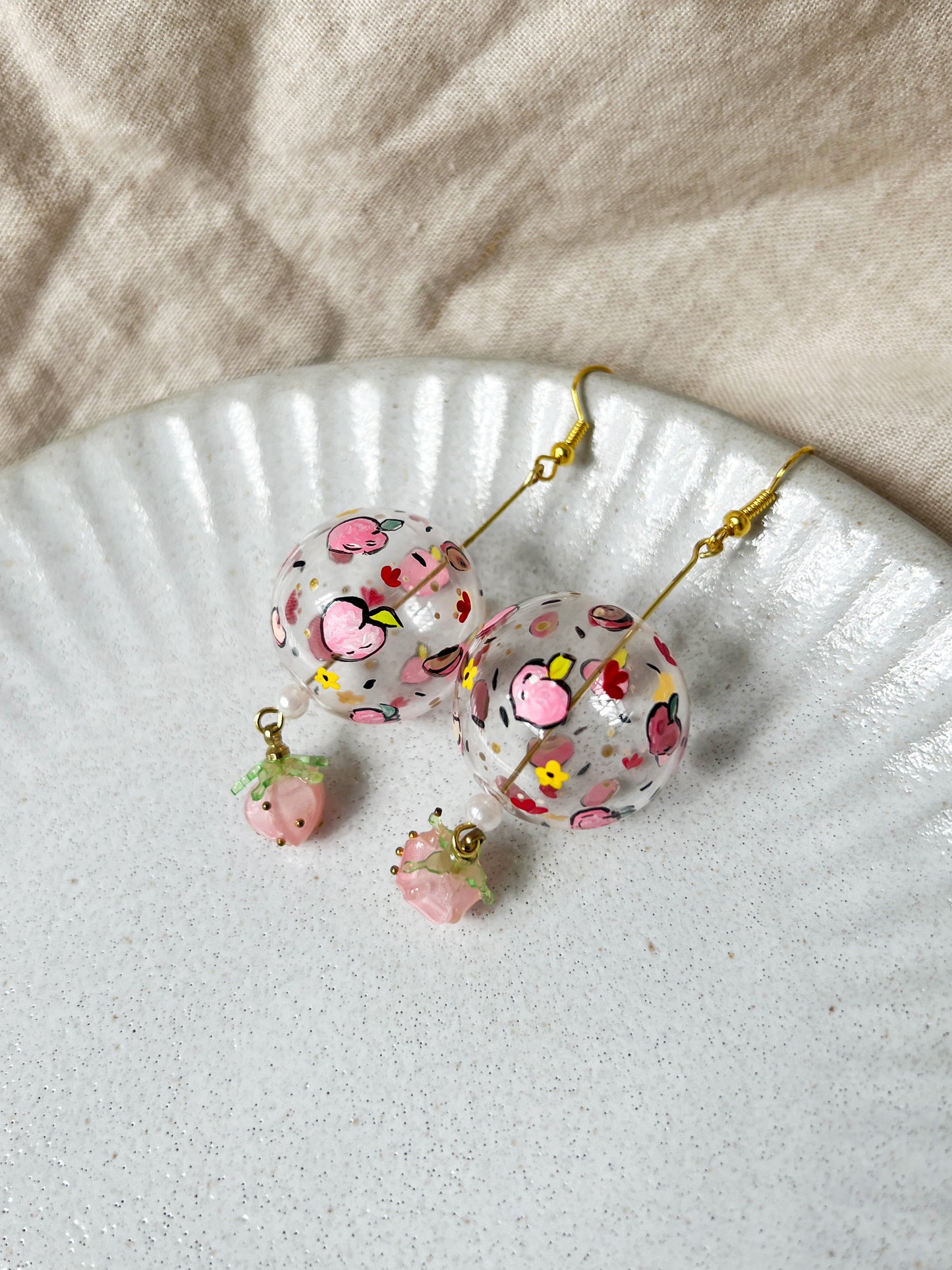 Peach Strawberry Earrings (Fish Hook)