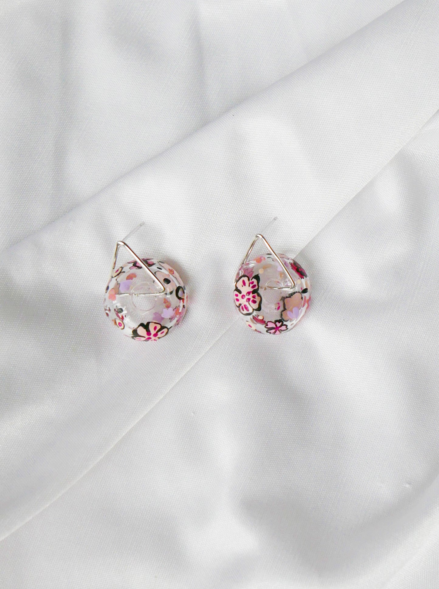 Pink Floral Ring Studs (925 silver)