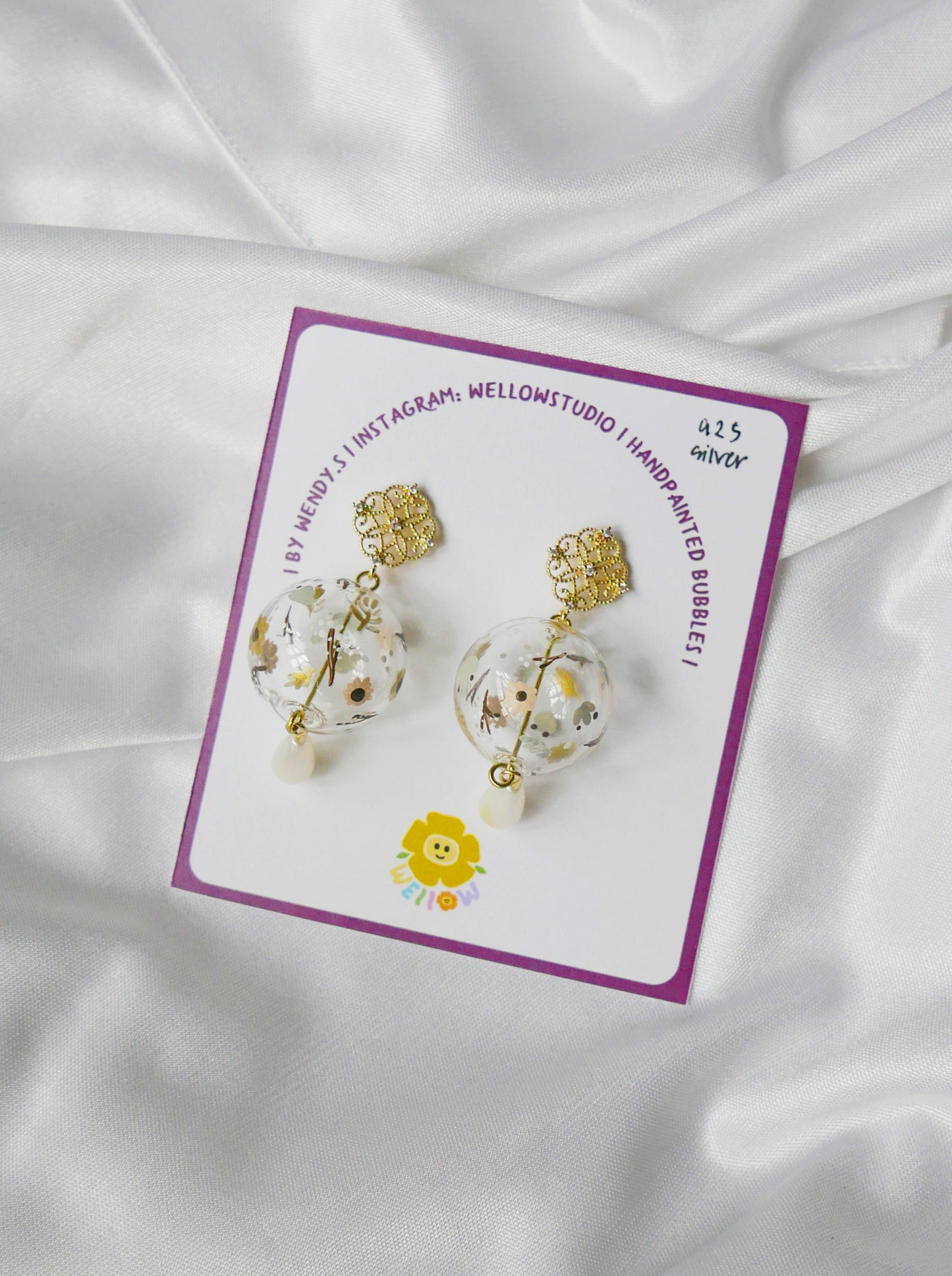 Snowy Oriental Studs (925 silver)