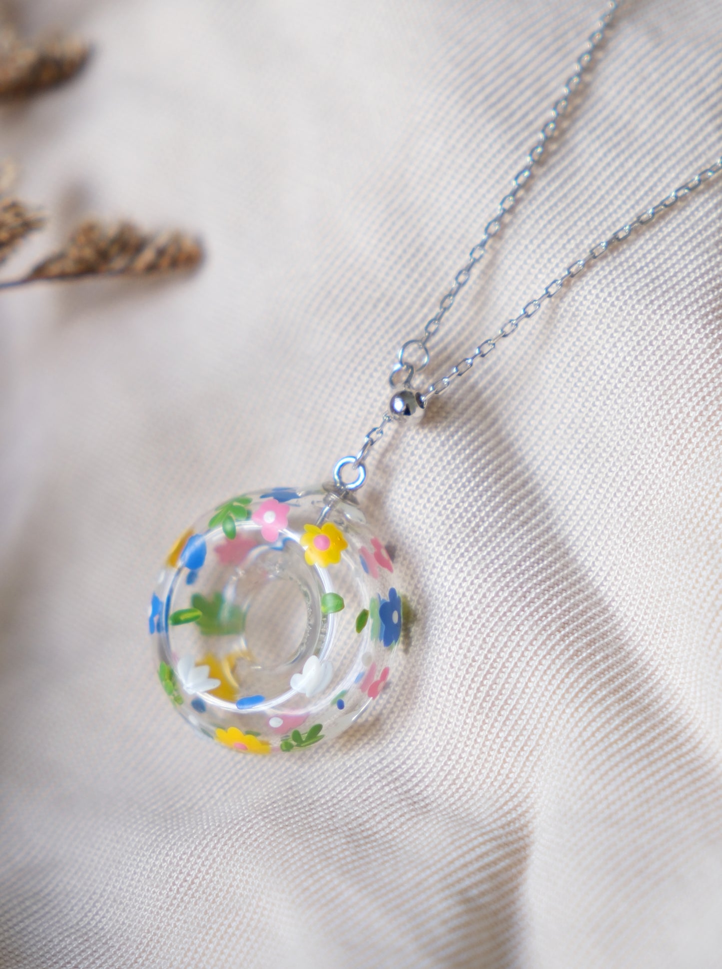 Colourful Donut Floral Necklace (925 Silver)