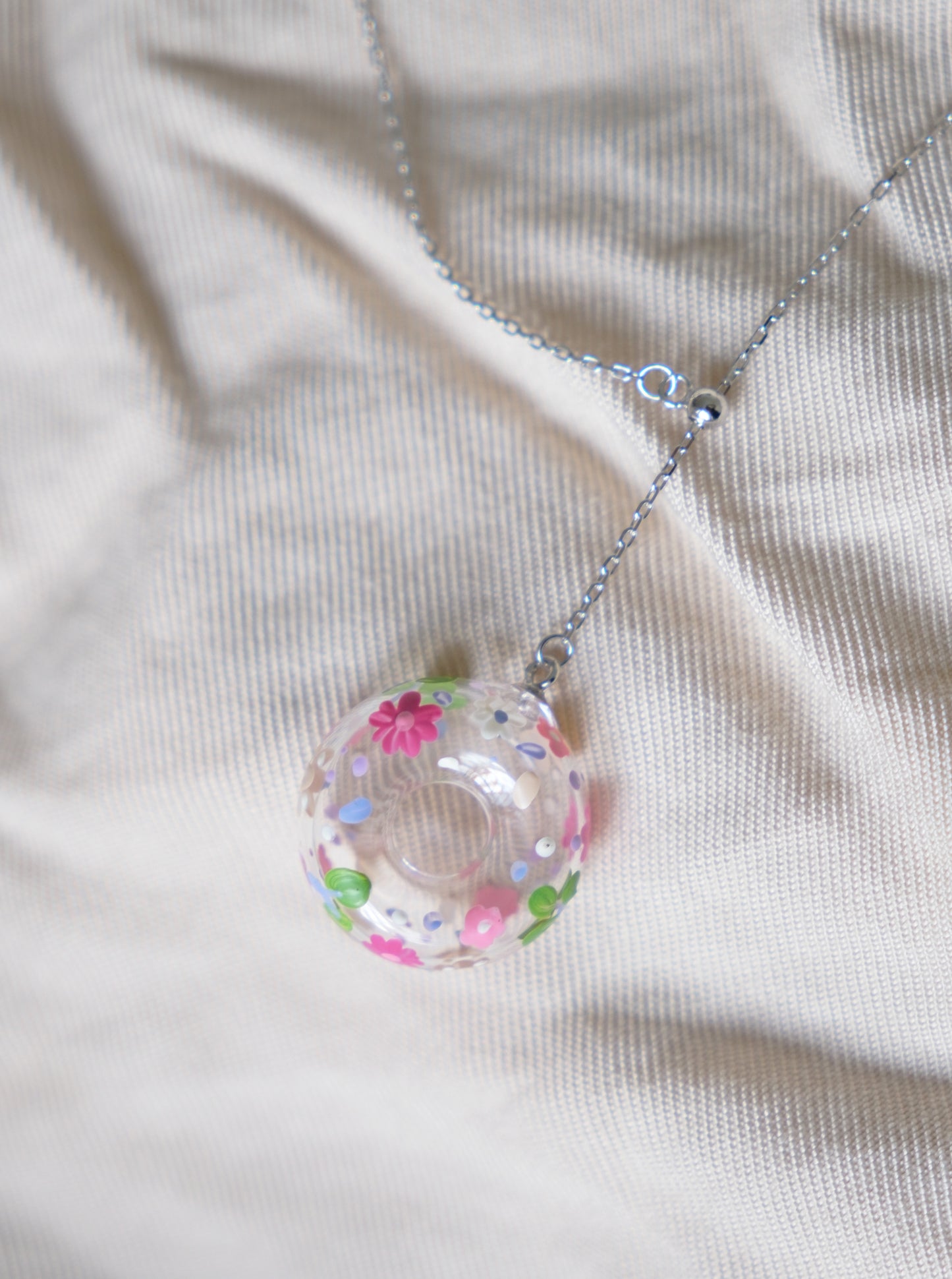 Pinkish Donut Floral Necklace (925 Silver)