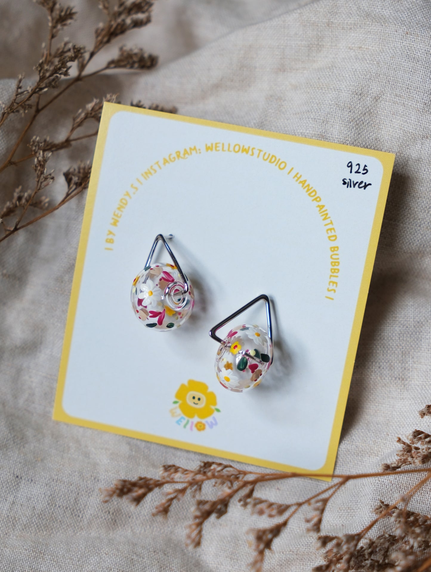 Blush Floral Triangle Ring Studs (925 silver)