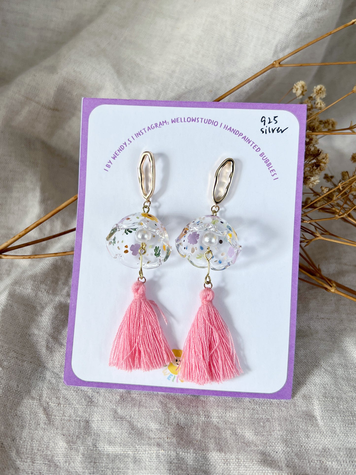 Floral Jellyfish Dangling (pink tassel)