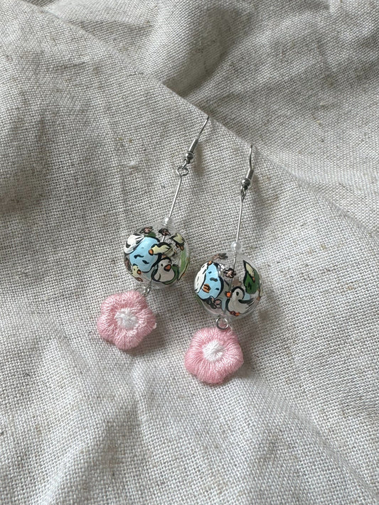 Ducking Earrings Dangling (pink)
