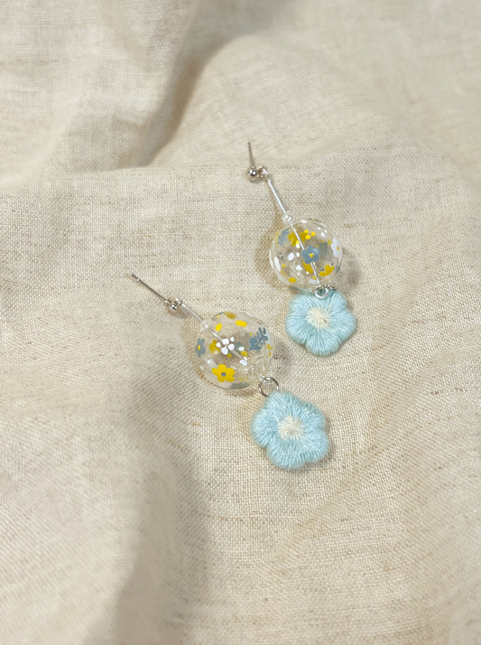 Little Cotton Floral Earrings (w blue flowers)