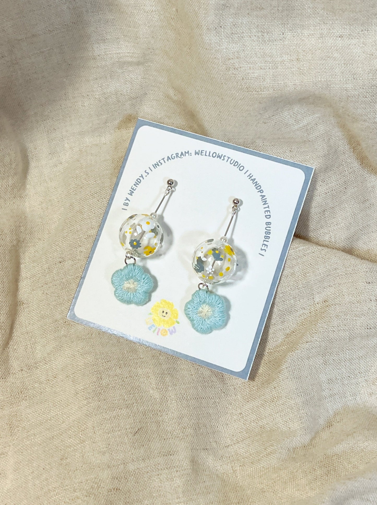 Little Cotton Floral Earrings (w blue flowers)