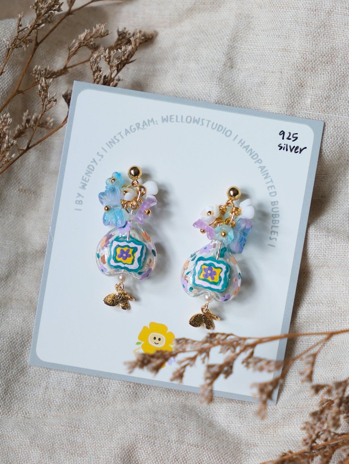 Mini Vase Floral Frame Earrings (925 silver)