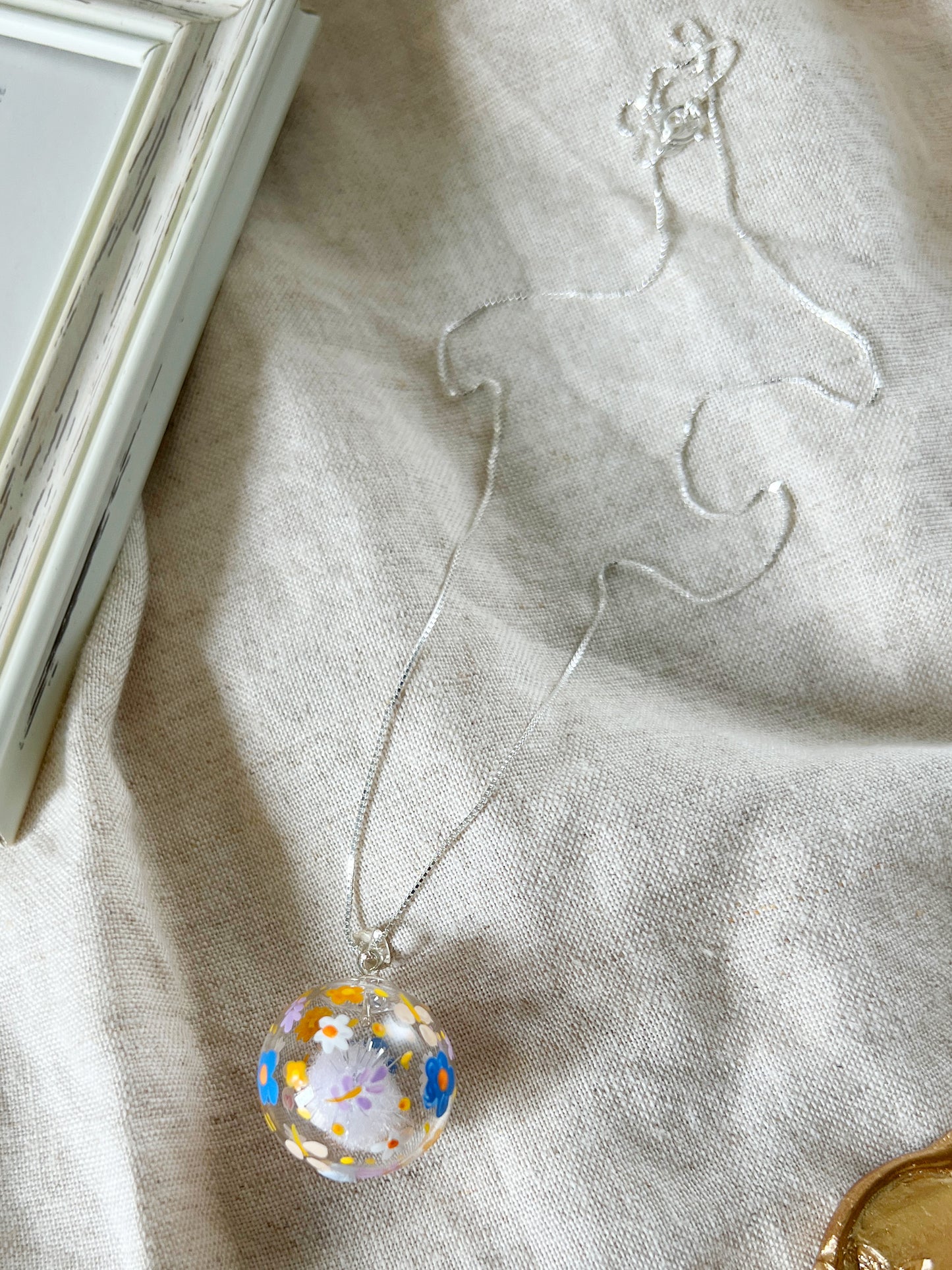 Spring Floral Necklace with Pom Pom (925 Silver)