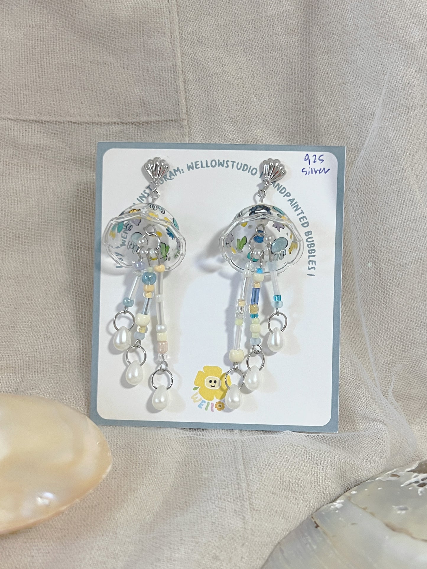 Ocean Jellyfish (925 seashell studs)