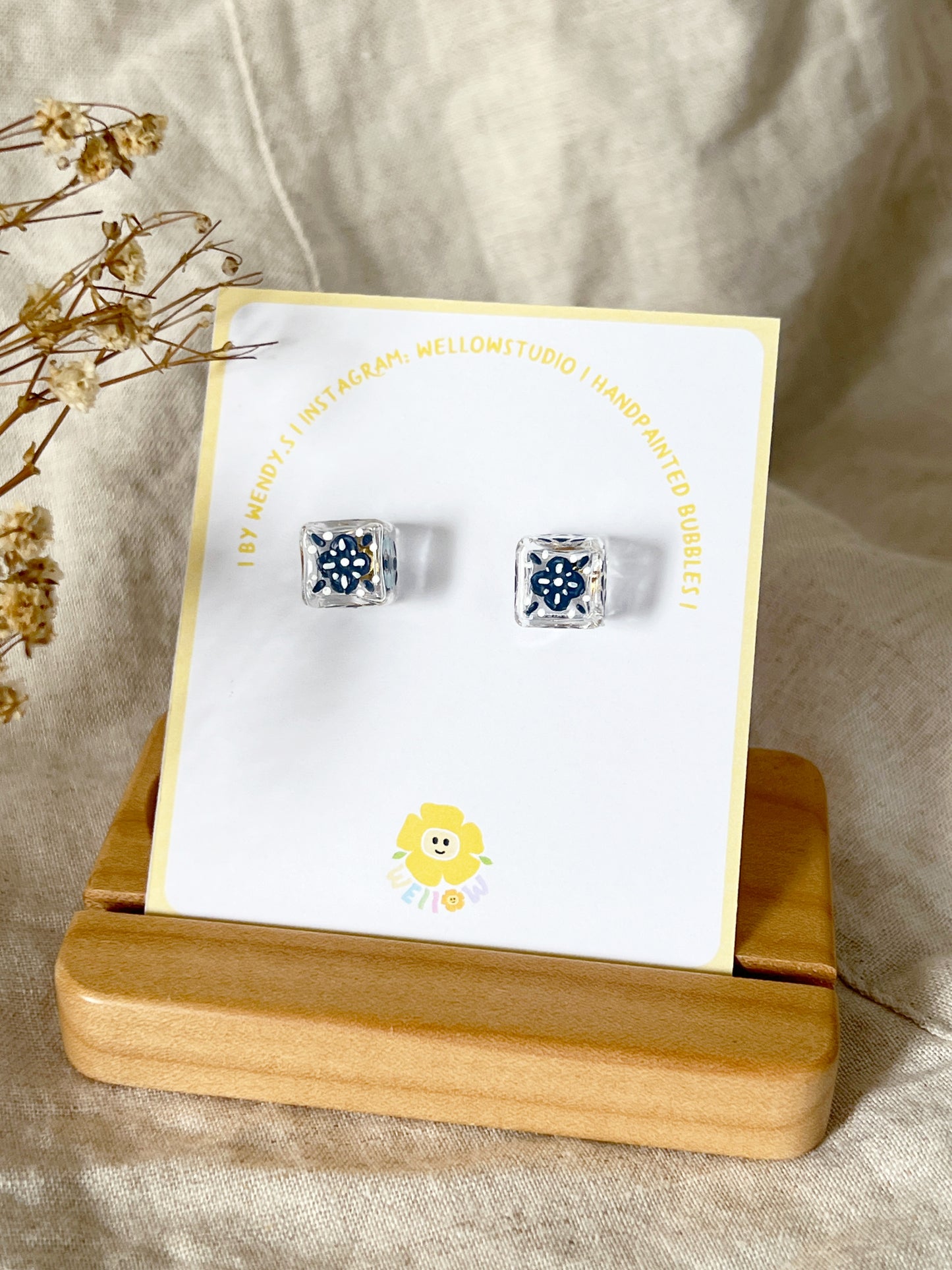 Dark Blue Tile Square Studs (Design 1)