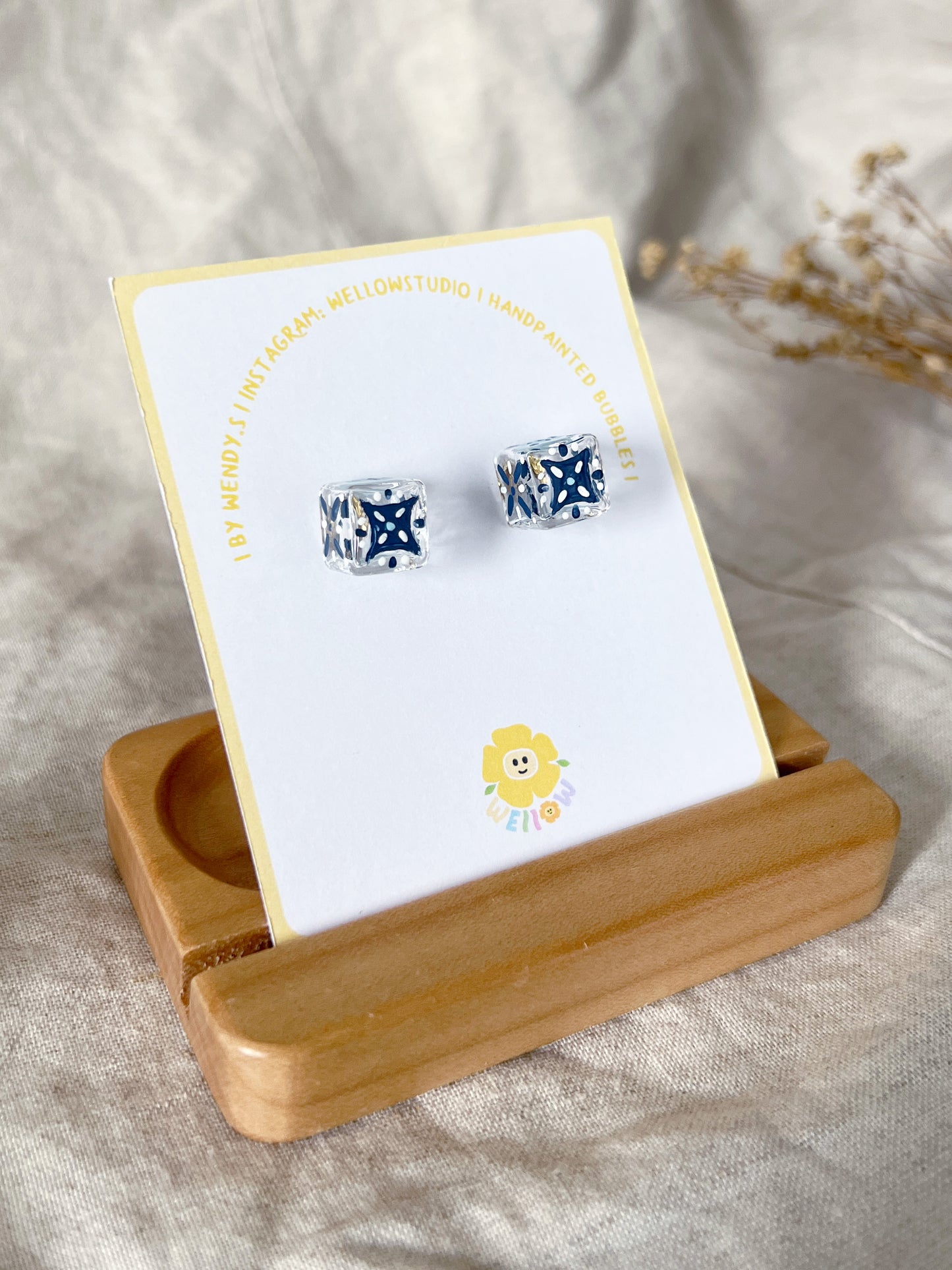 Dark Blue Tile Square Studs (Design 2)