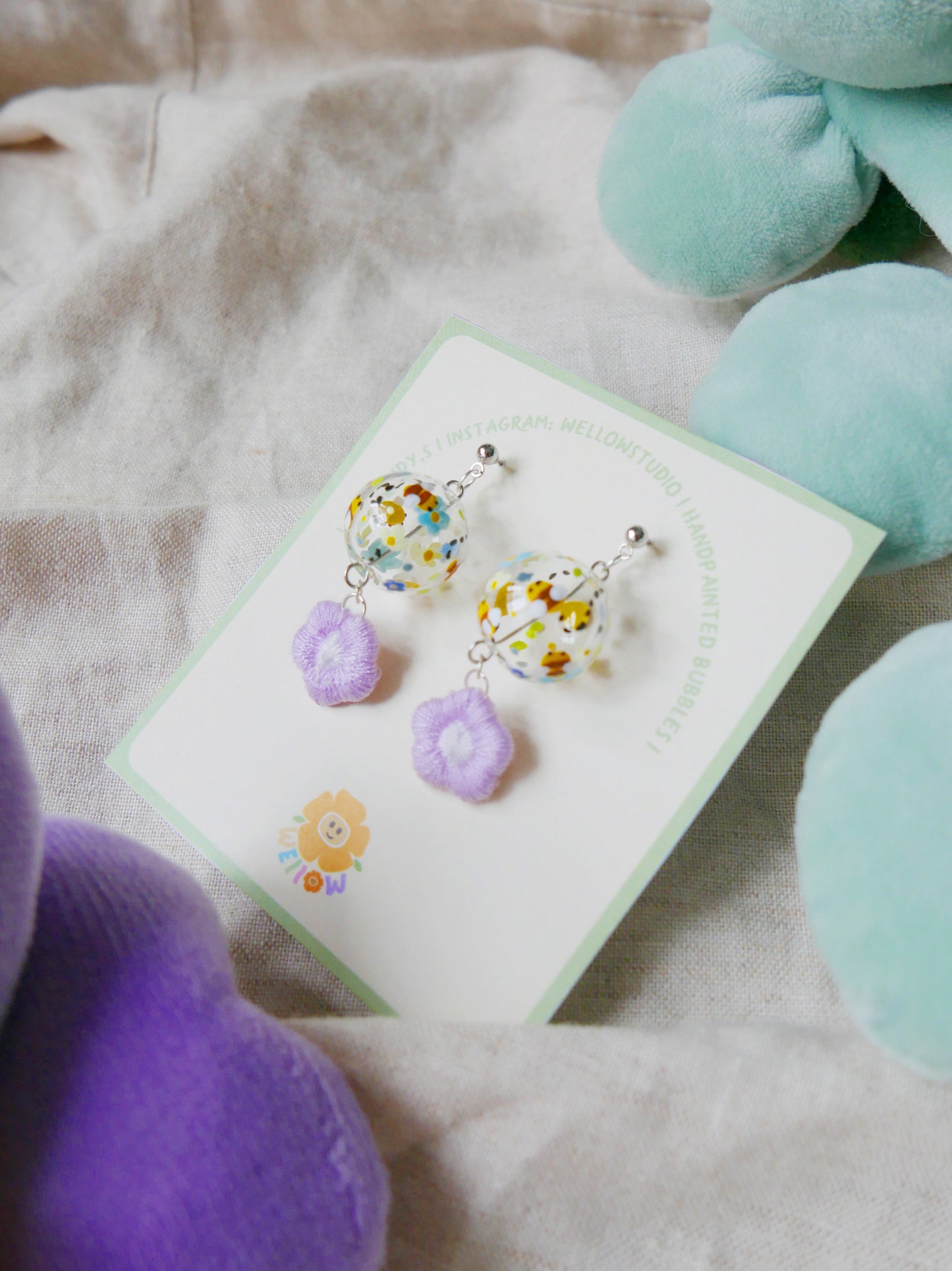 Bee Purple Flowers Earrings