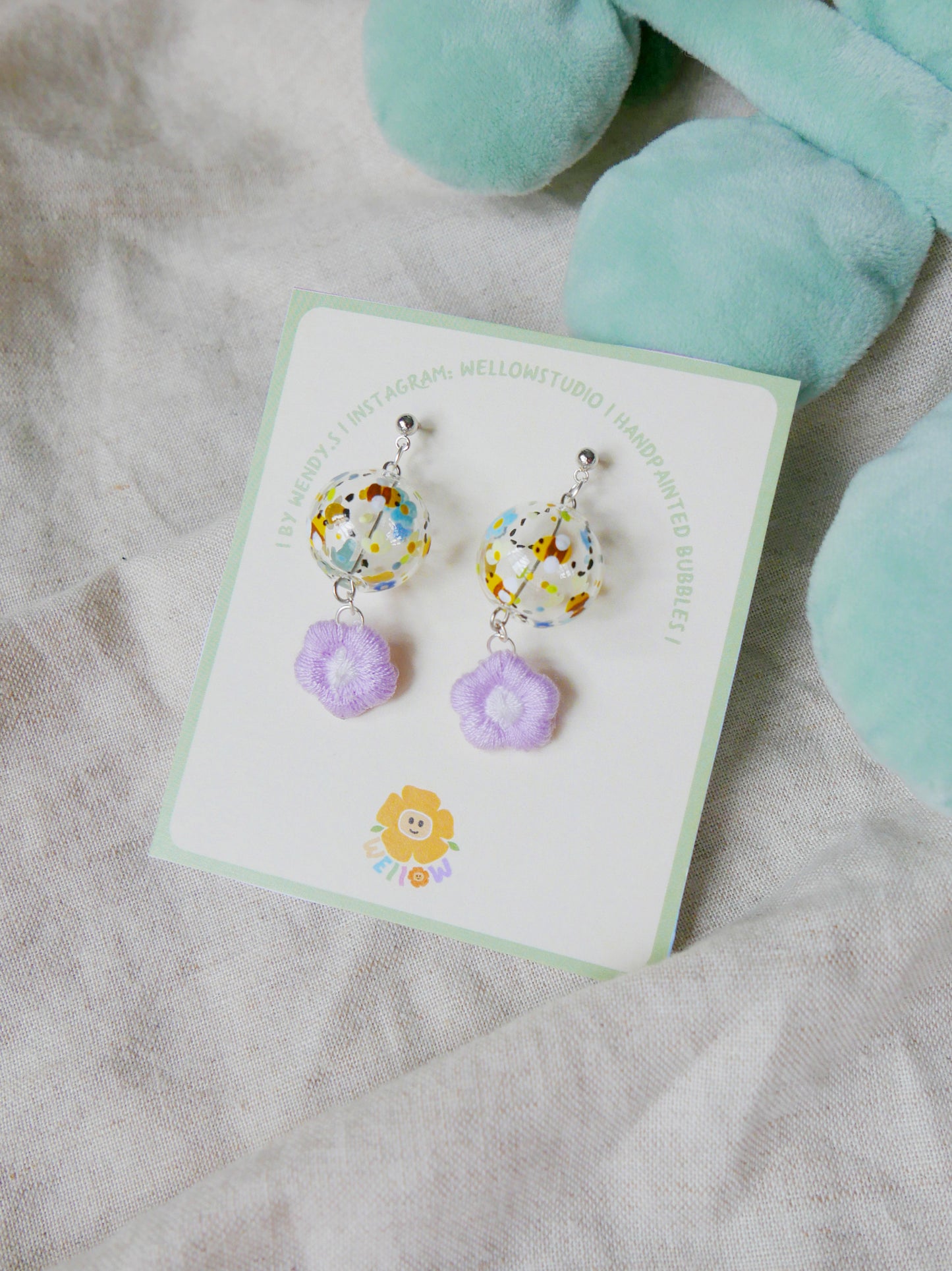 Bee Purple Flowers Earrings