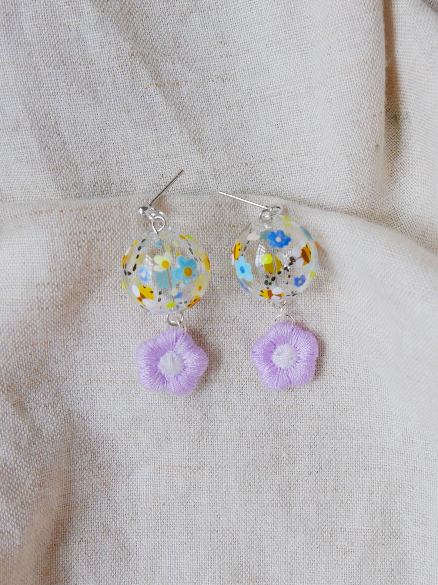 Bee Purple Flowers Earrings