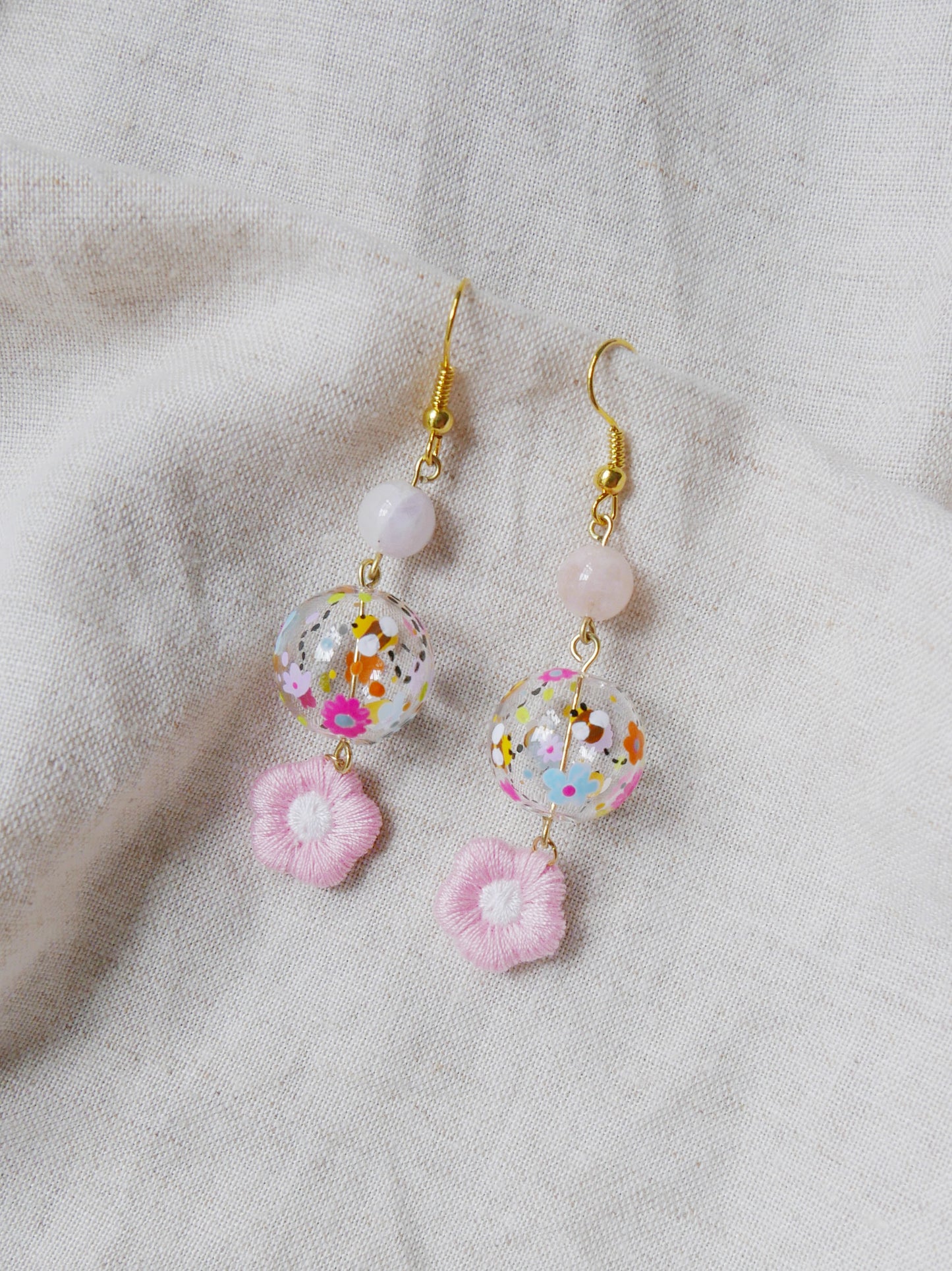 Bee Earrings (Pink Flowers)