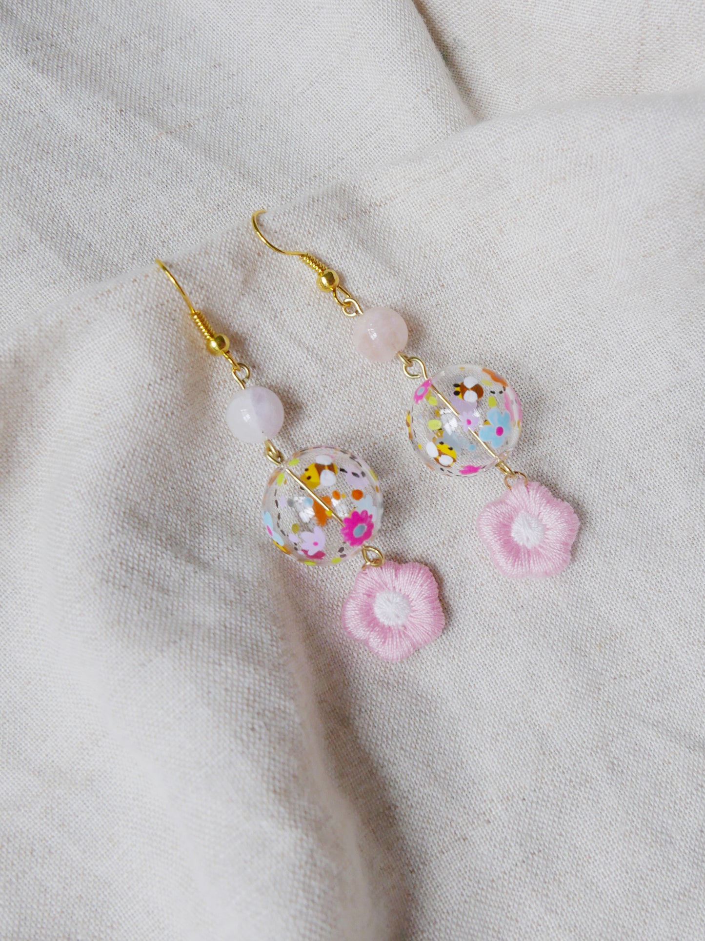 Bee Earrings (Pink Flowers)