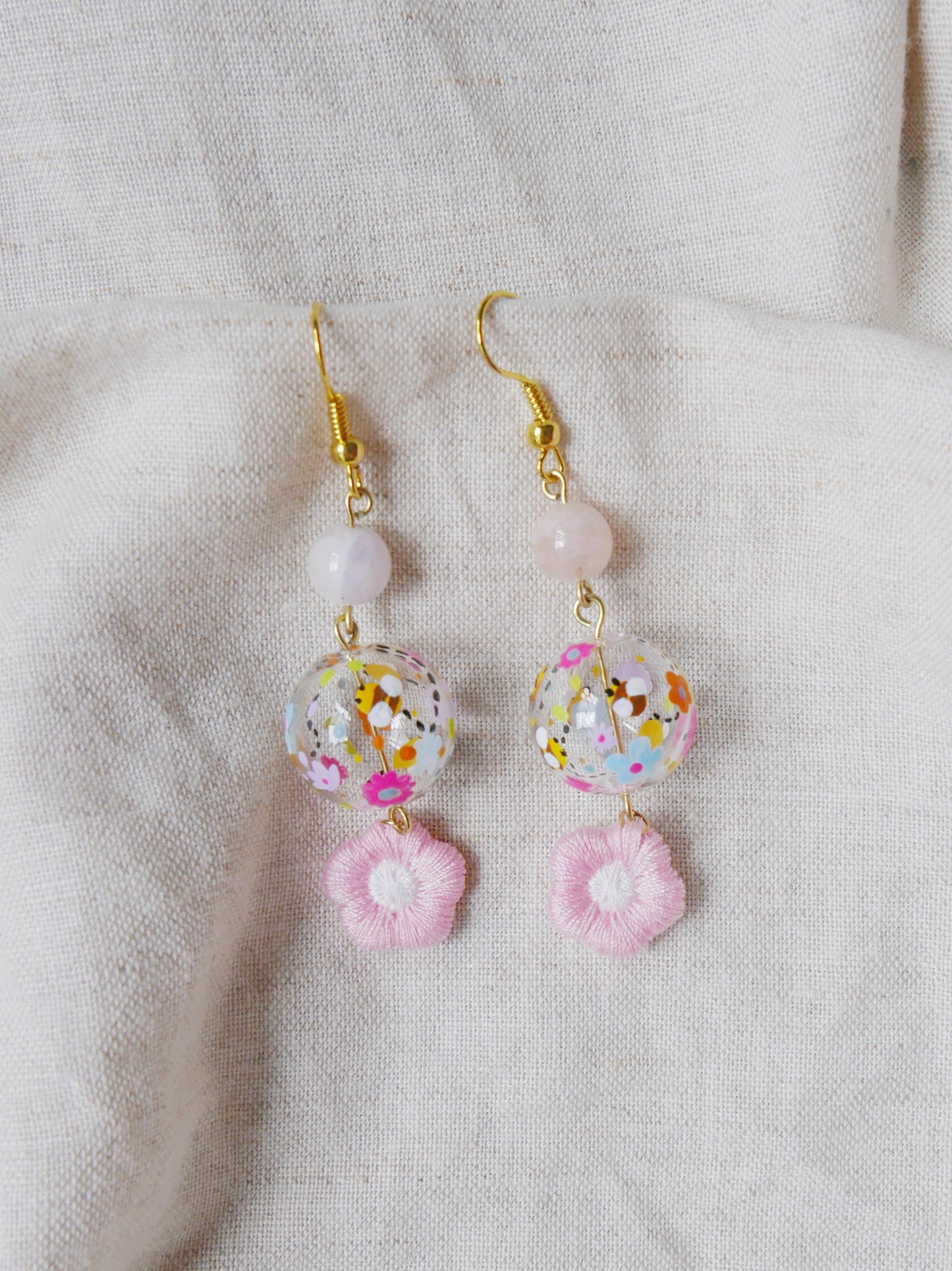 Bee Earrings (Pink Flowers)