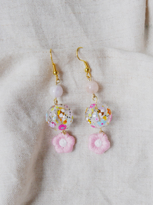 Bee Earrings (Pink Flowers)