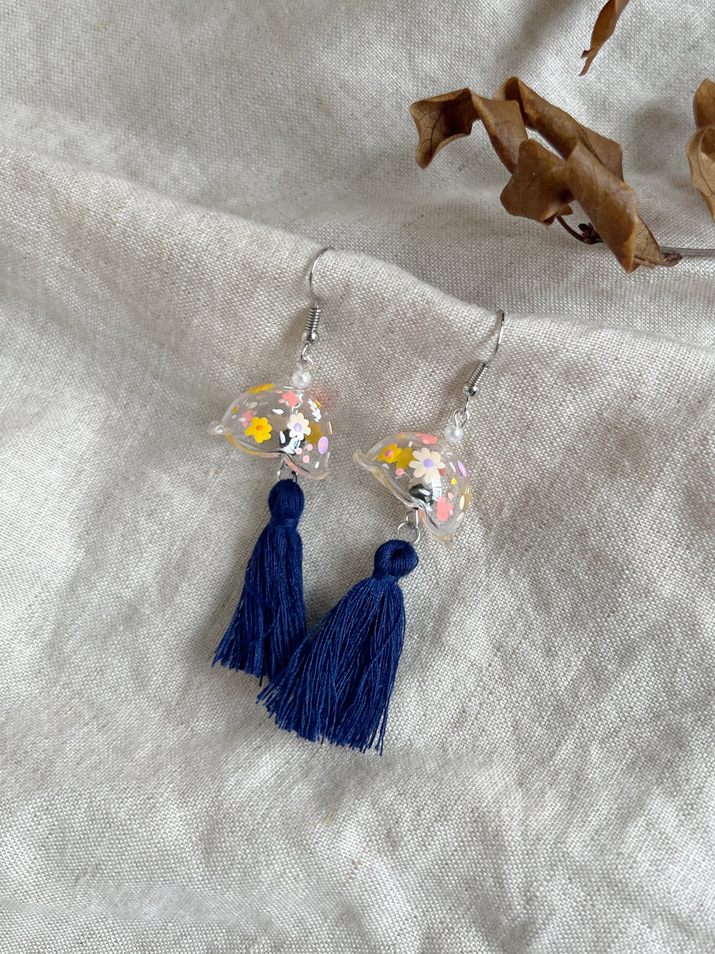 Colourful Floral Jellyfish Tassels (dark blue)