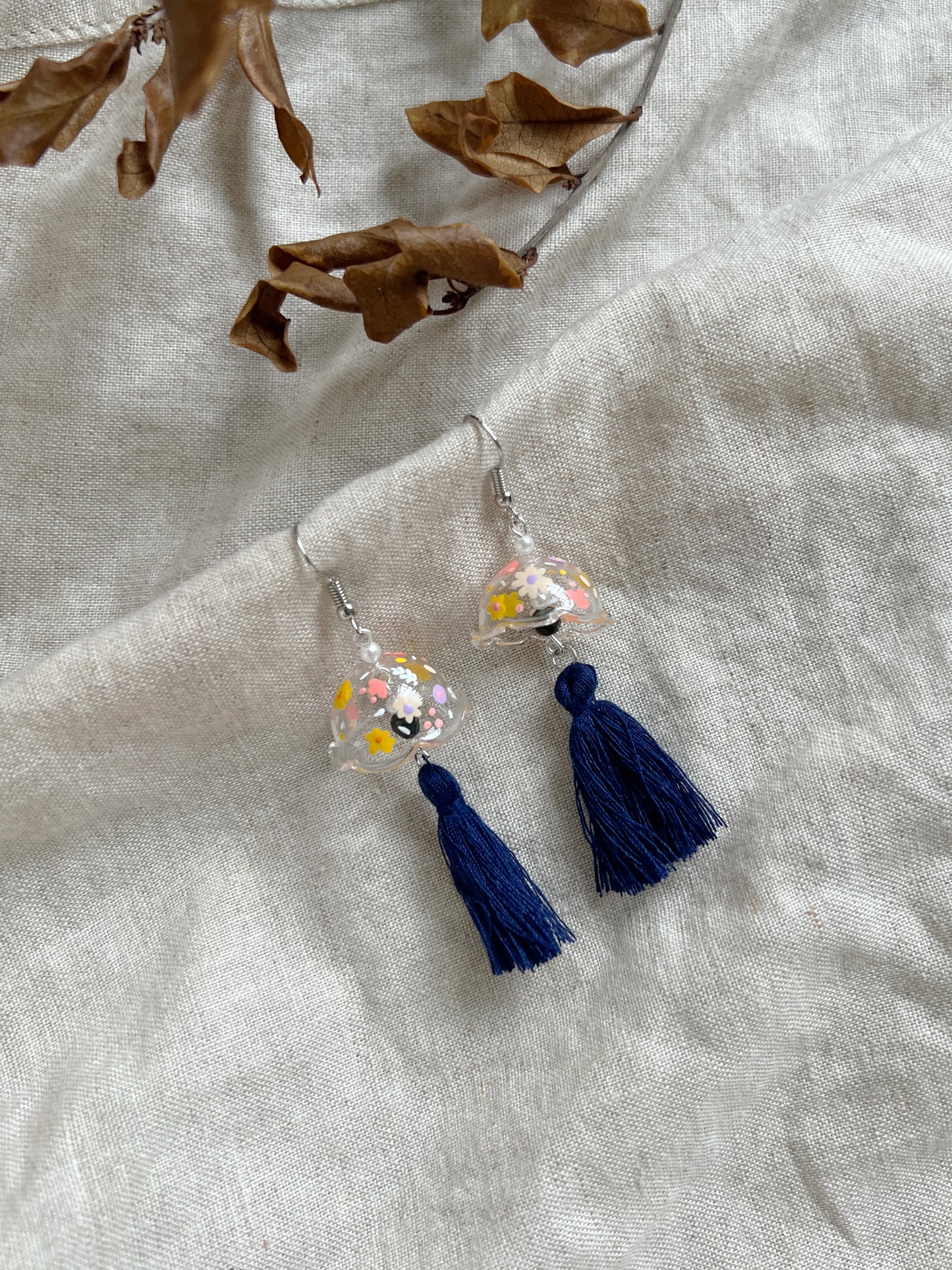 Colourful Floral Jellyfish Tassels (dark blue)