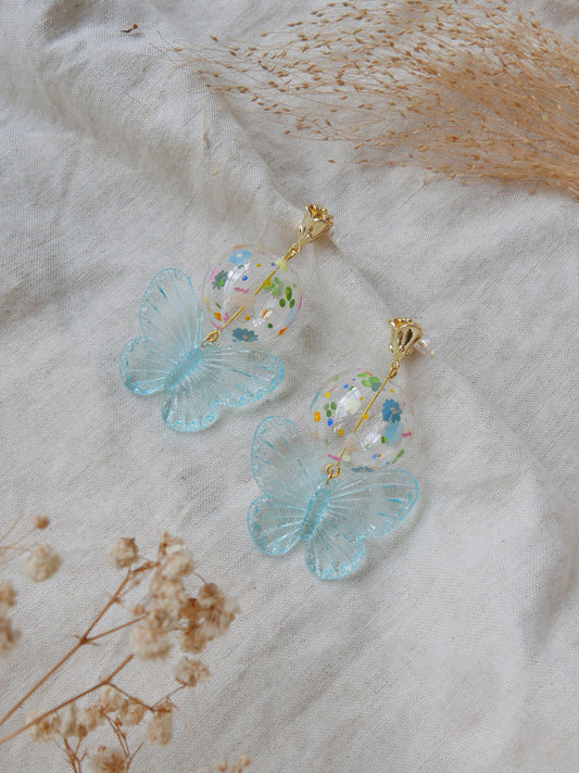 Large Floral Butterfly Earrings (925 silver)