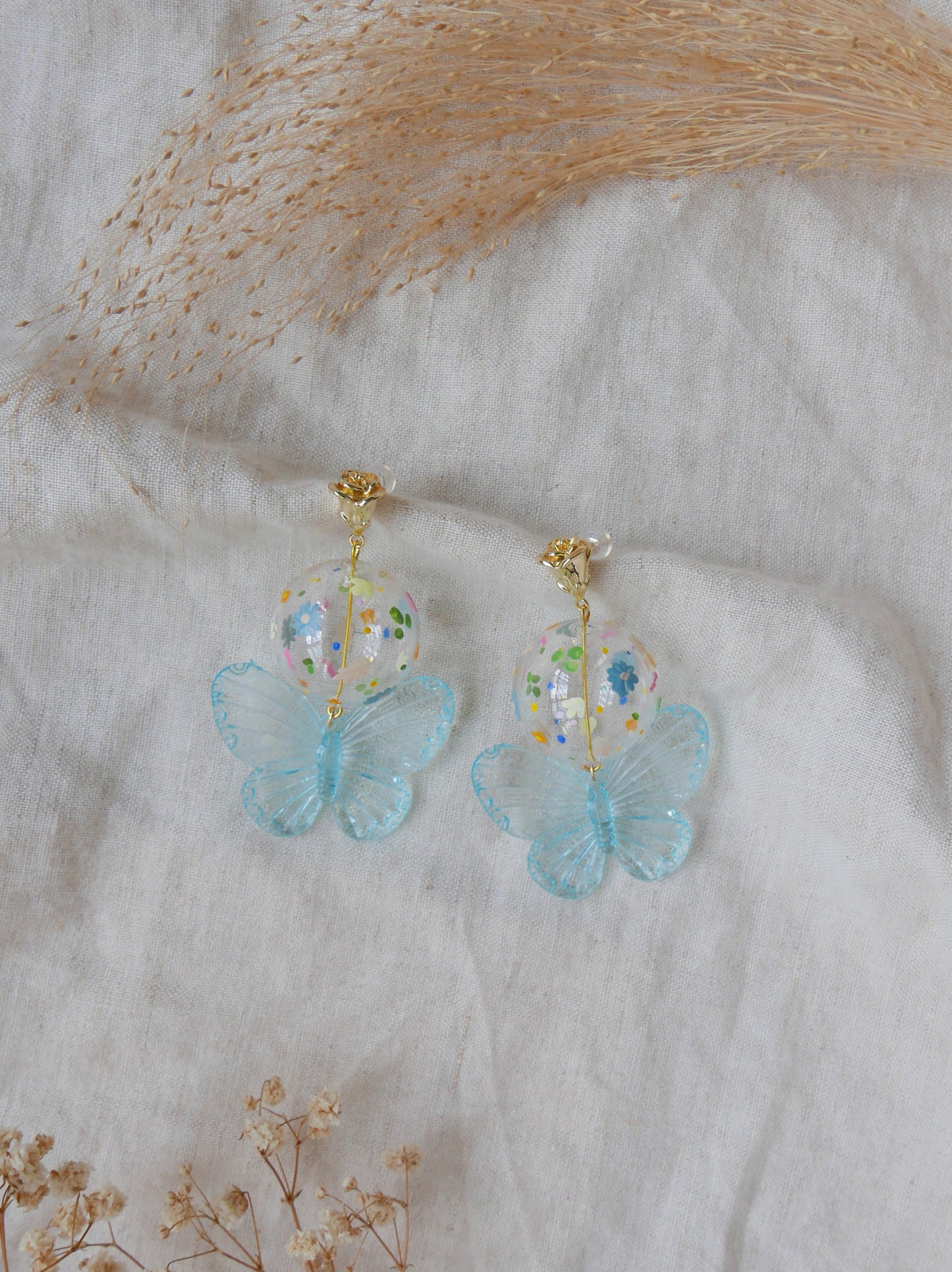 Large Floral Butterfly Earrings (925 silver)