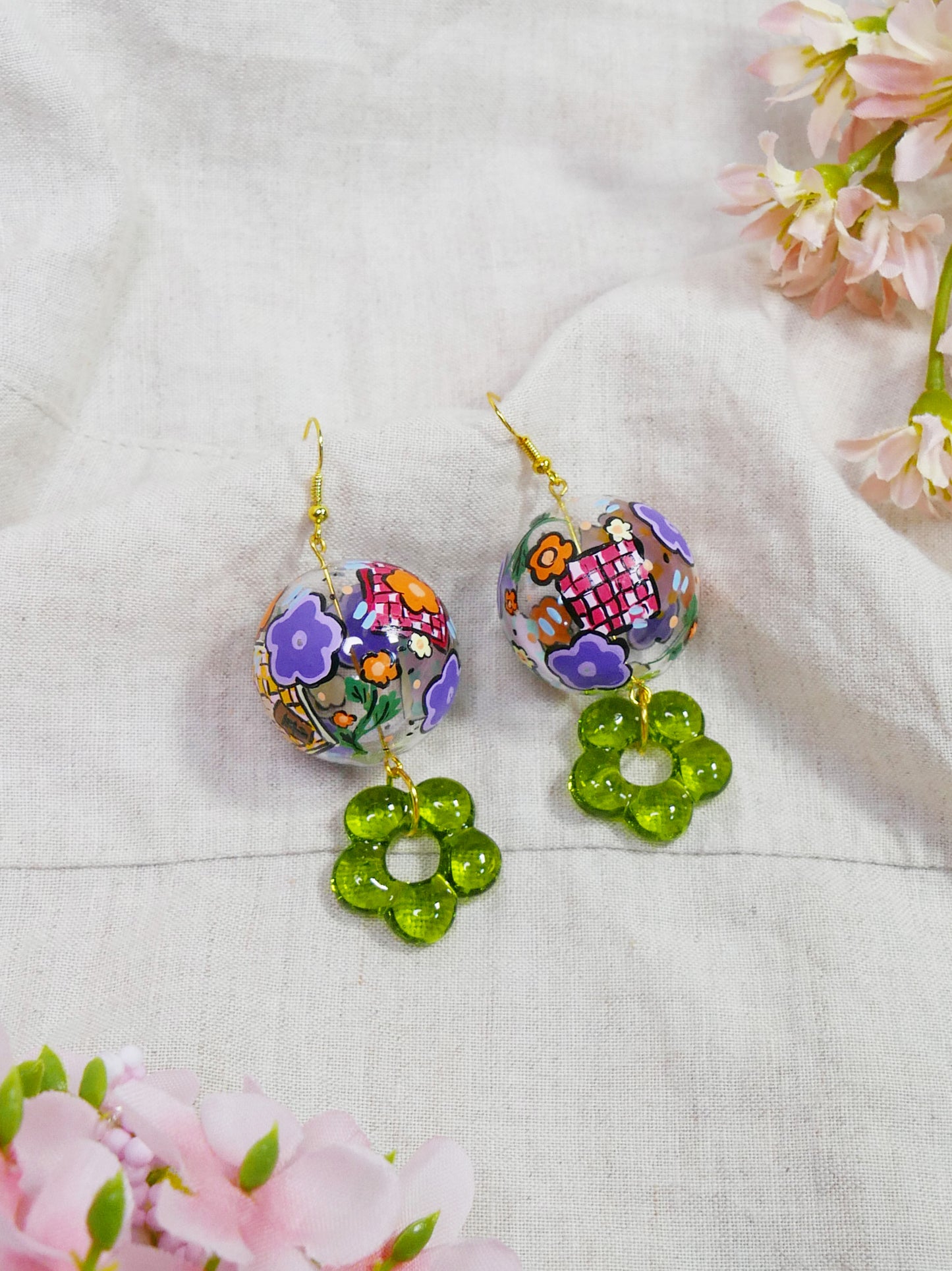 Large Flowers Picnic Earrings