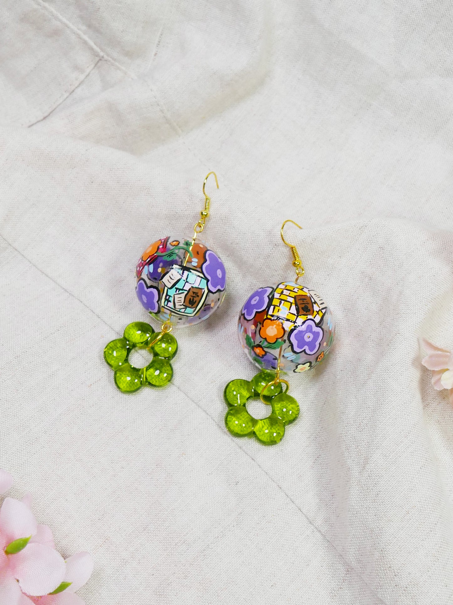 Large Flowers Picnic Earrings