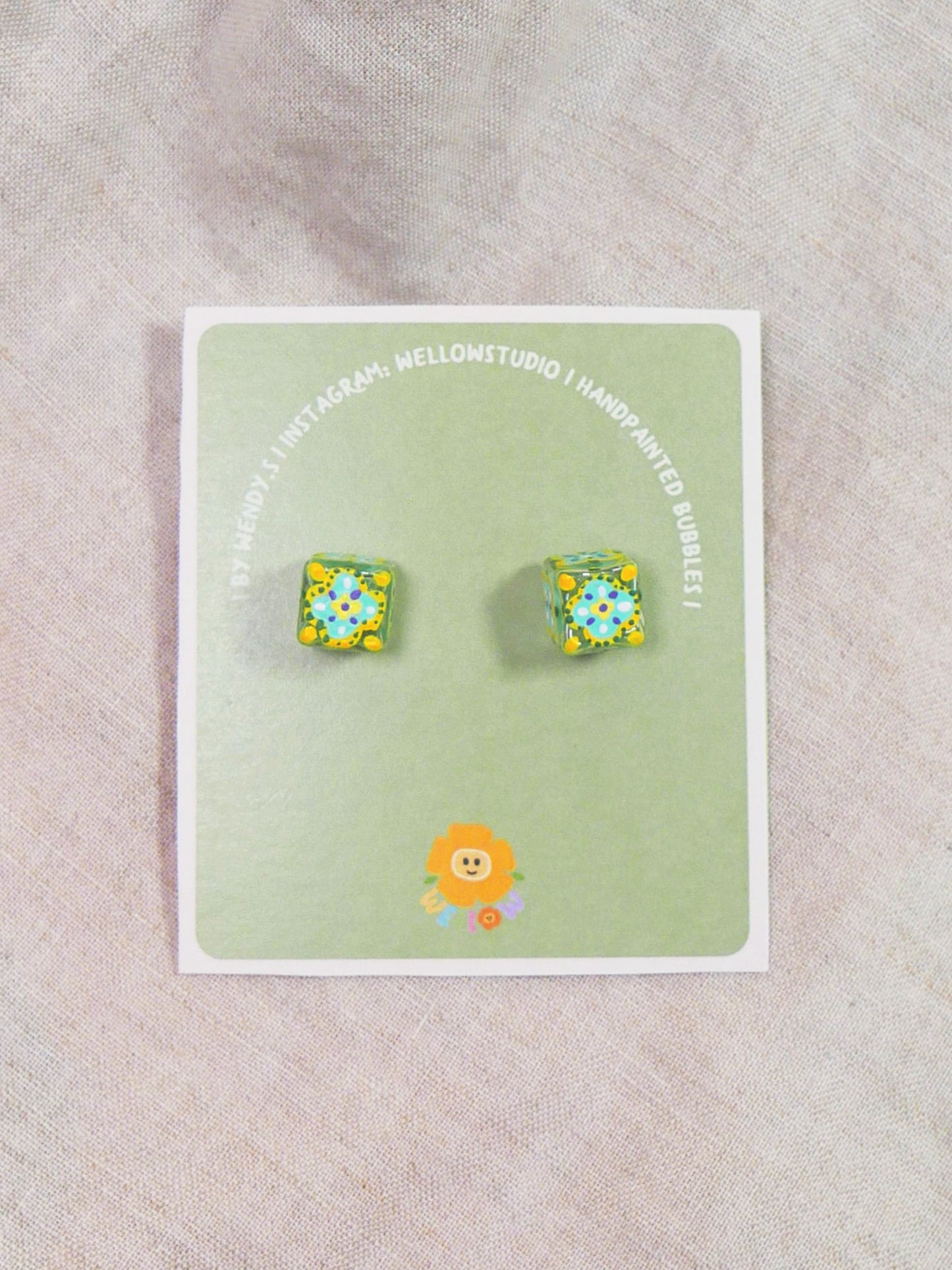 Green Square Tile Studs