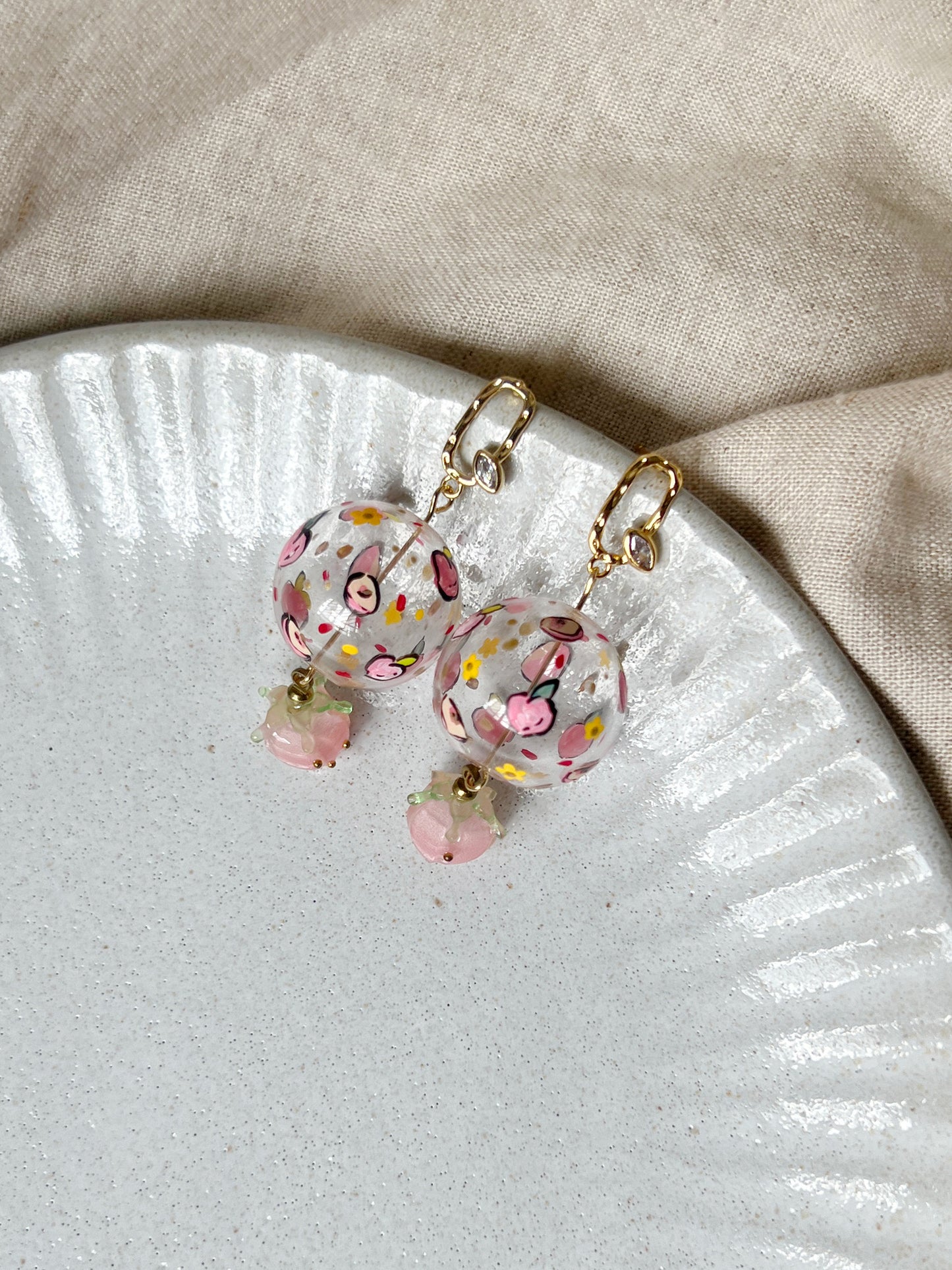 Peach Strawberry Earrings (925 Silver)