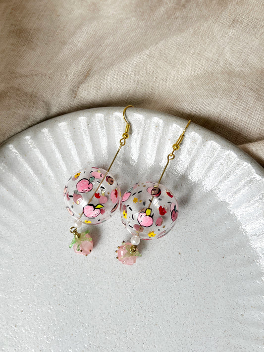 Peach Strawberry Earrings (Fish Hook)