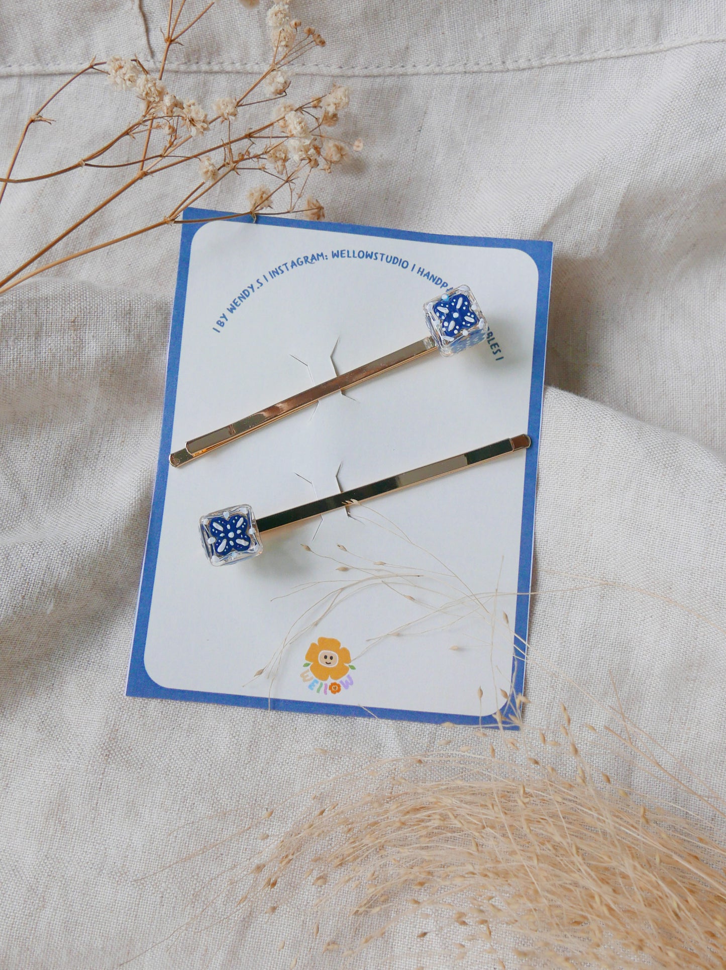 Peranakan Blue Tiles Hair pins (2pcs in a set)