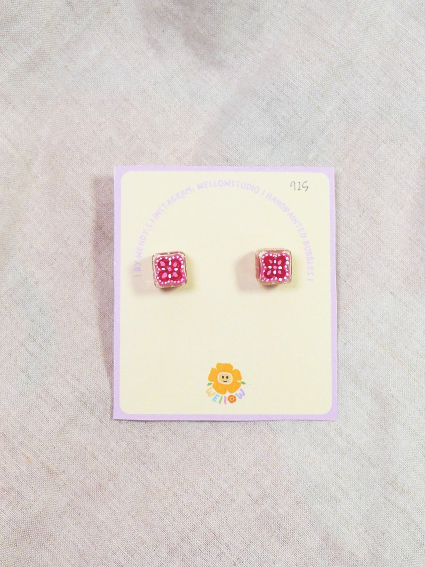 Pink Square Tile Studs (925 Silver)