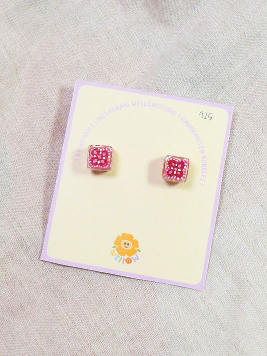 Pink Square Tile Studs (925 Silver)