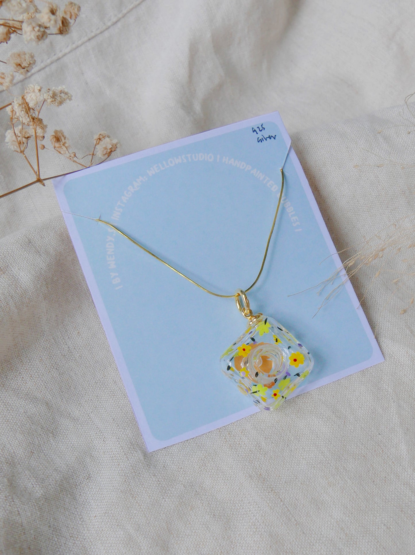 Summer Square Donut Floral Necklace (925 Silver)