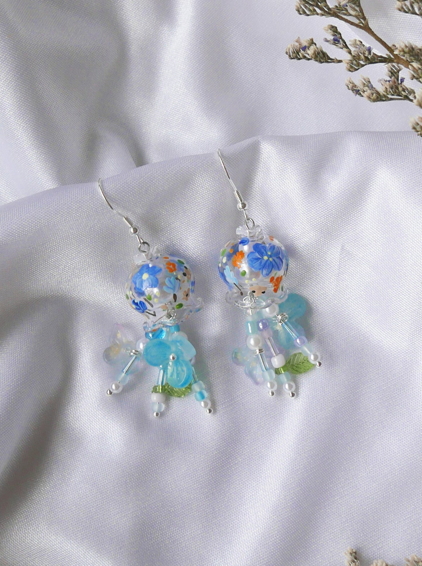 Vintage Floral Watercolour Style Blue (925 silver)
