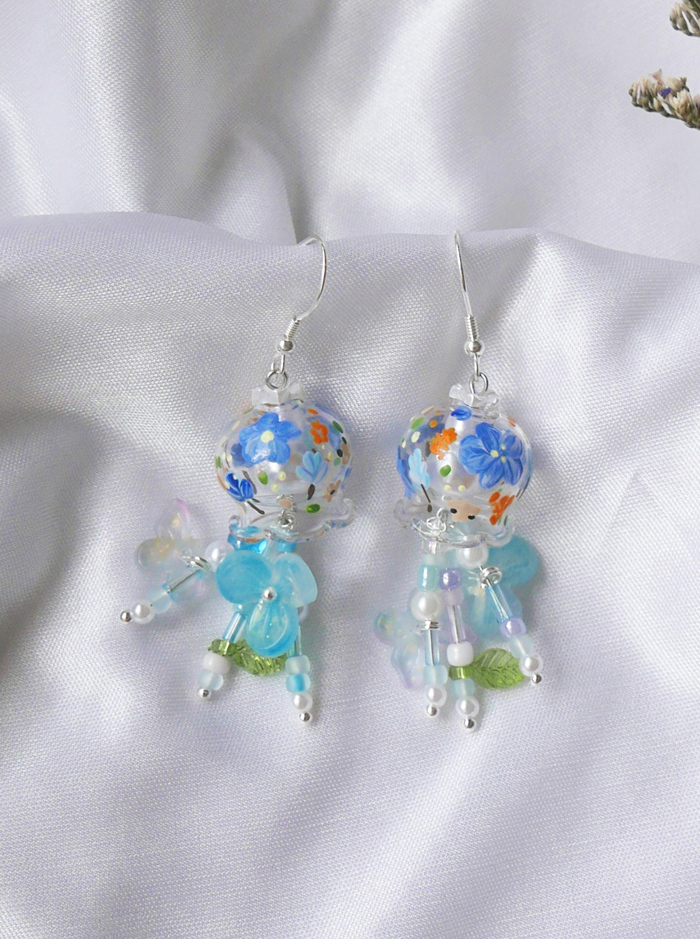 Vintage Floral Watercolour Style Blue (925 silver)