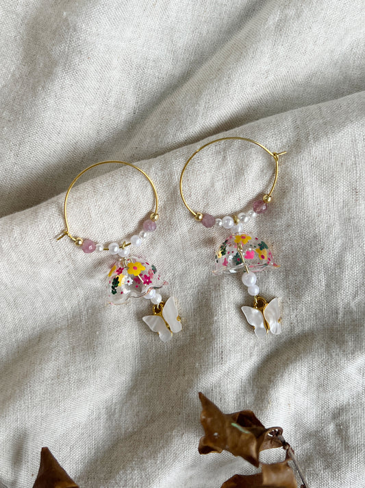 Warm Floral Jellyfish Hoops Earrings