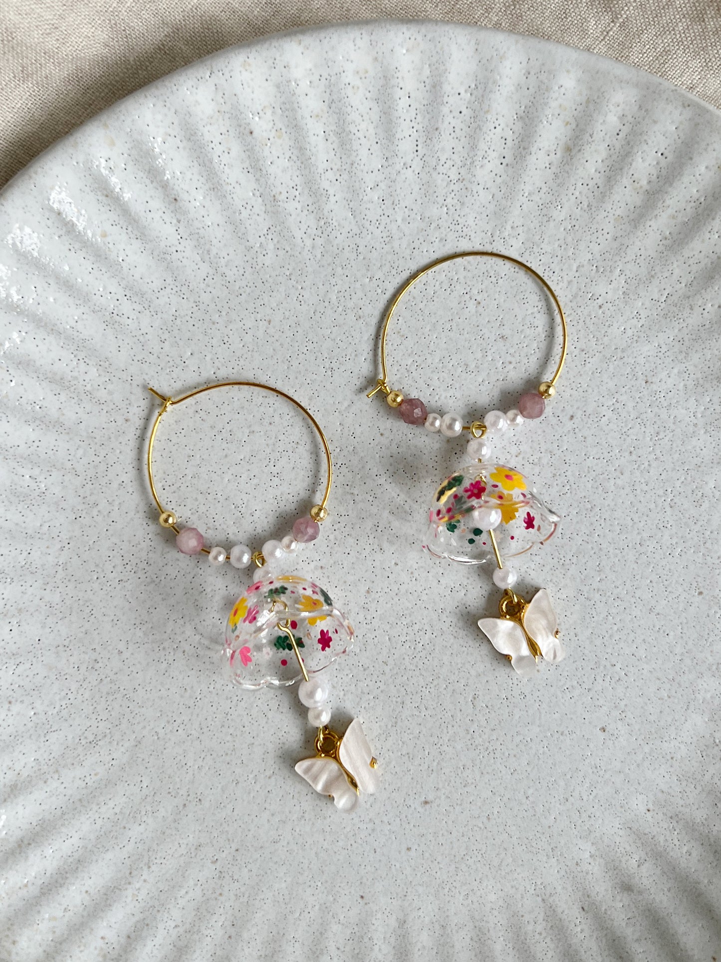 Warm Floral Jellyfish Hoops Earrings