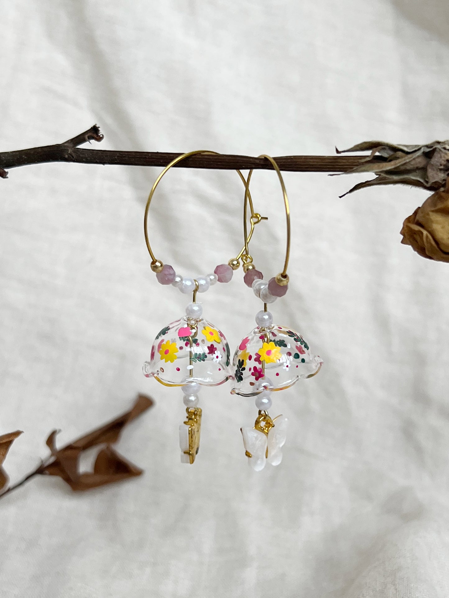 Warm Floral Jellyfish Hoops Earrings