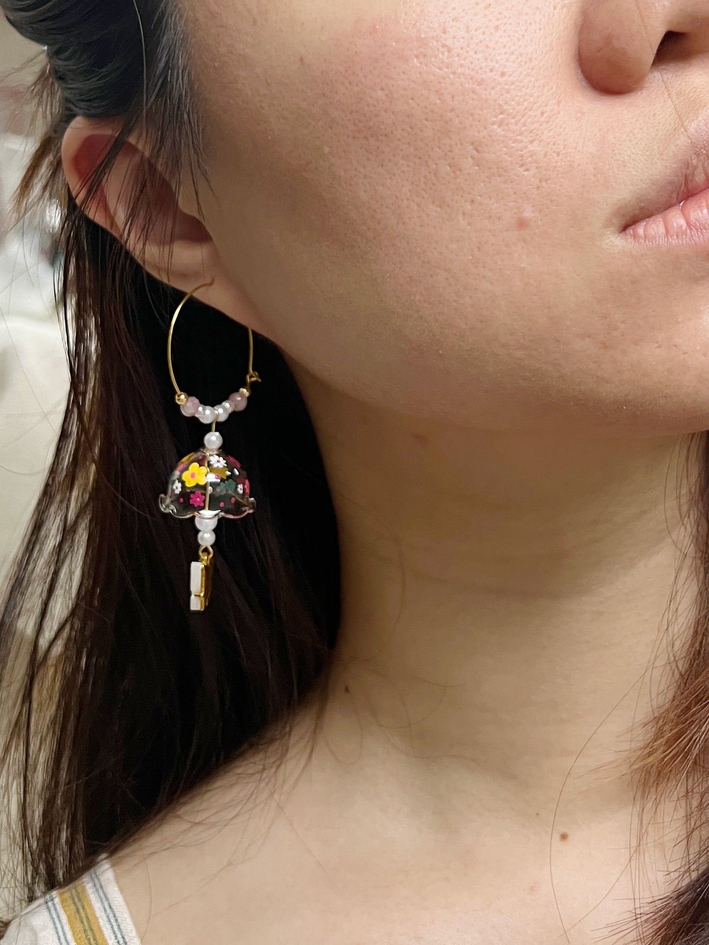 Warm Floral Jellyfish Hoops Earrings