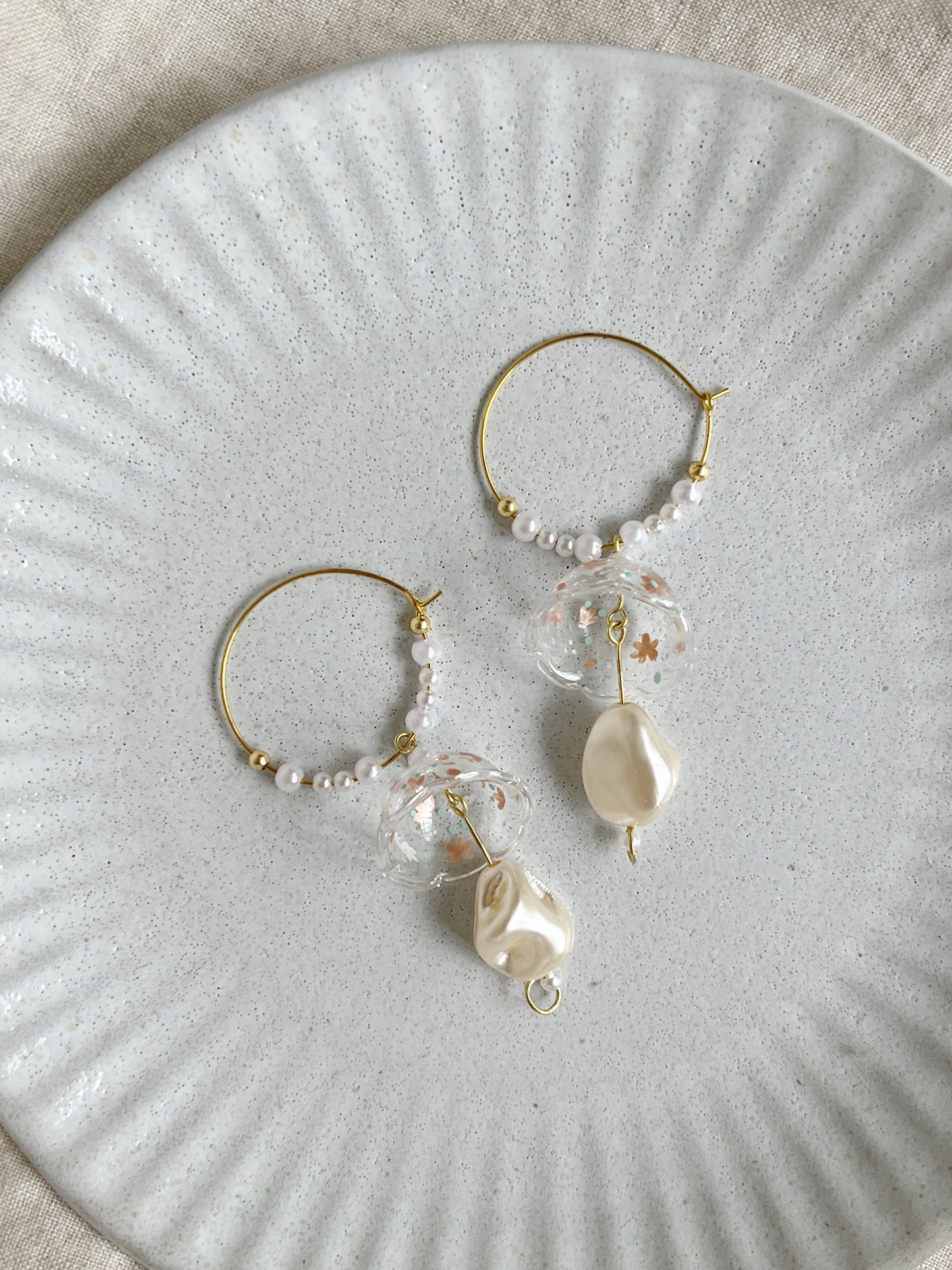 Winter Floral Jellyfish Hoops Earrings