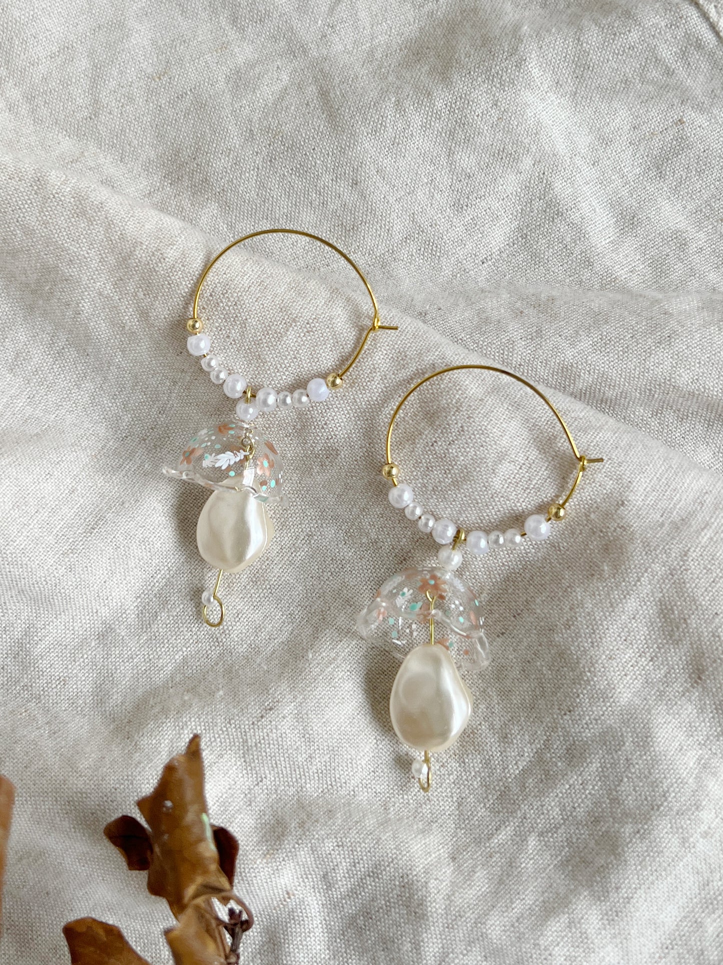 Winter Floral Jellyfish Hoops Earrings