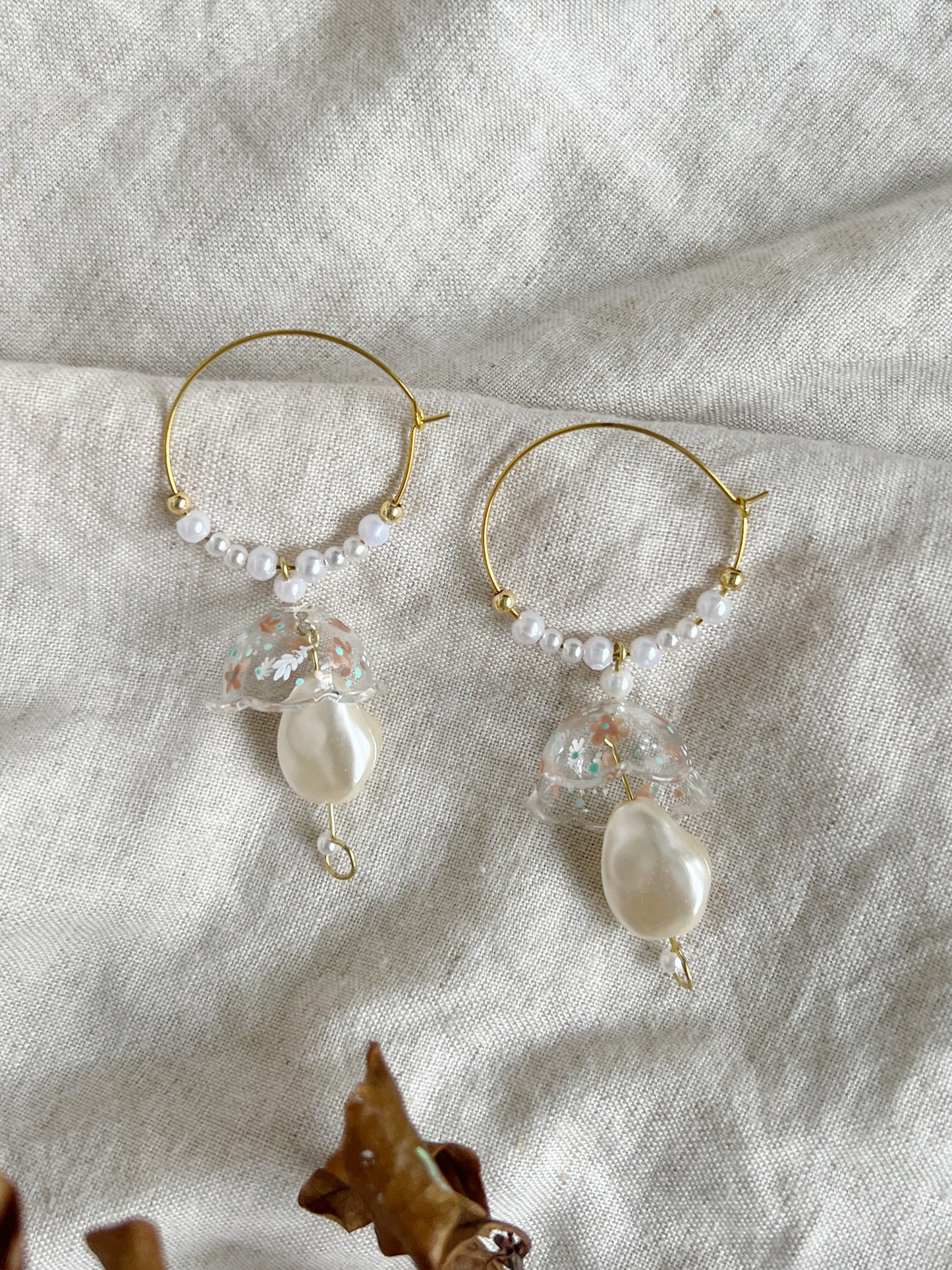 Winter Floral Jellyfish Hoops Earrings