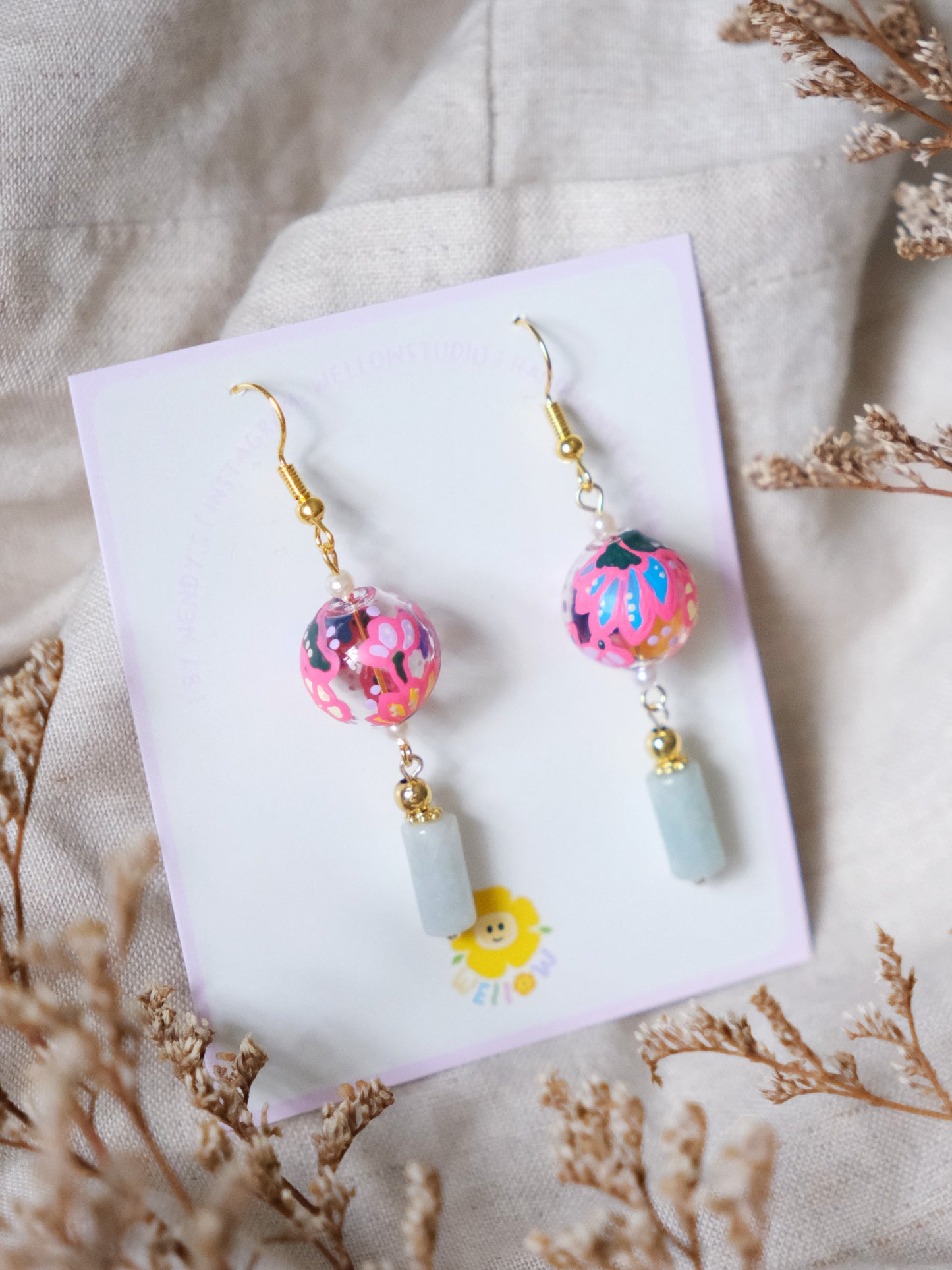 Mini Batik Pink Earrings