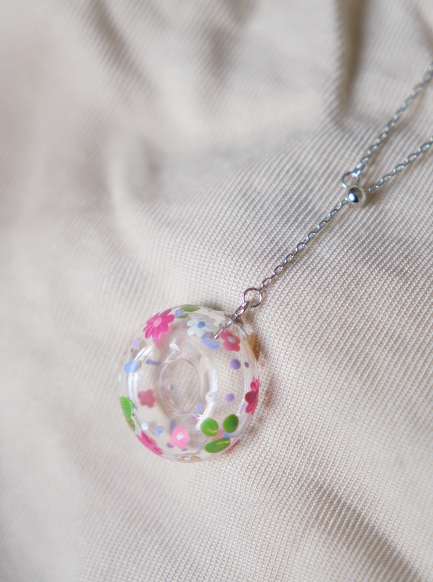 Pinkish Donut Floral Necklace (925 Silver)