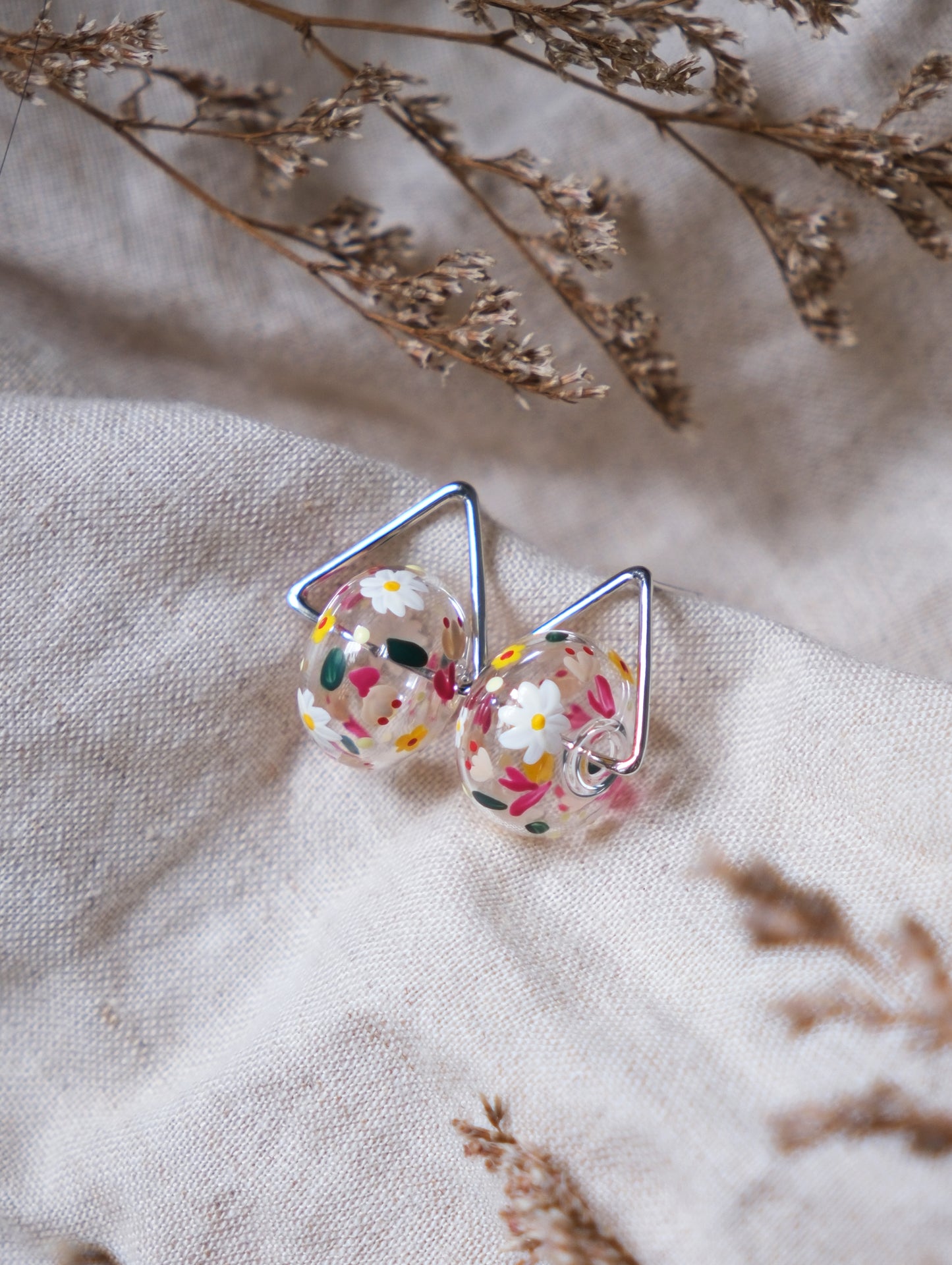 Blush Floral Triangle Ring Studs (925 silver)