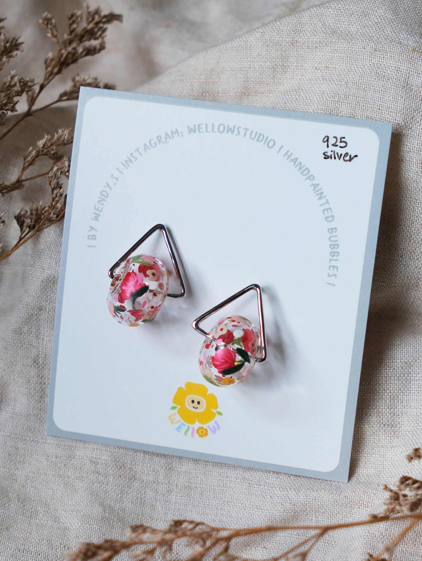 Blossom Floral Triangle Ring Studs (925 silver)